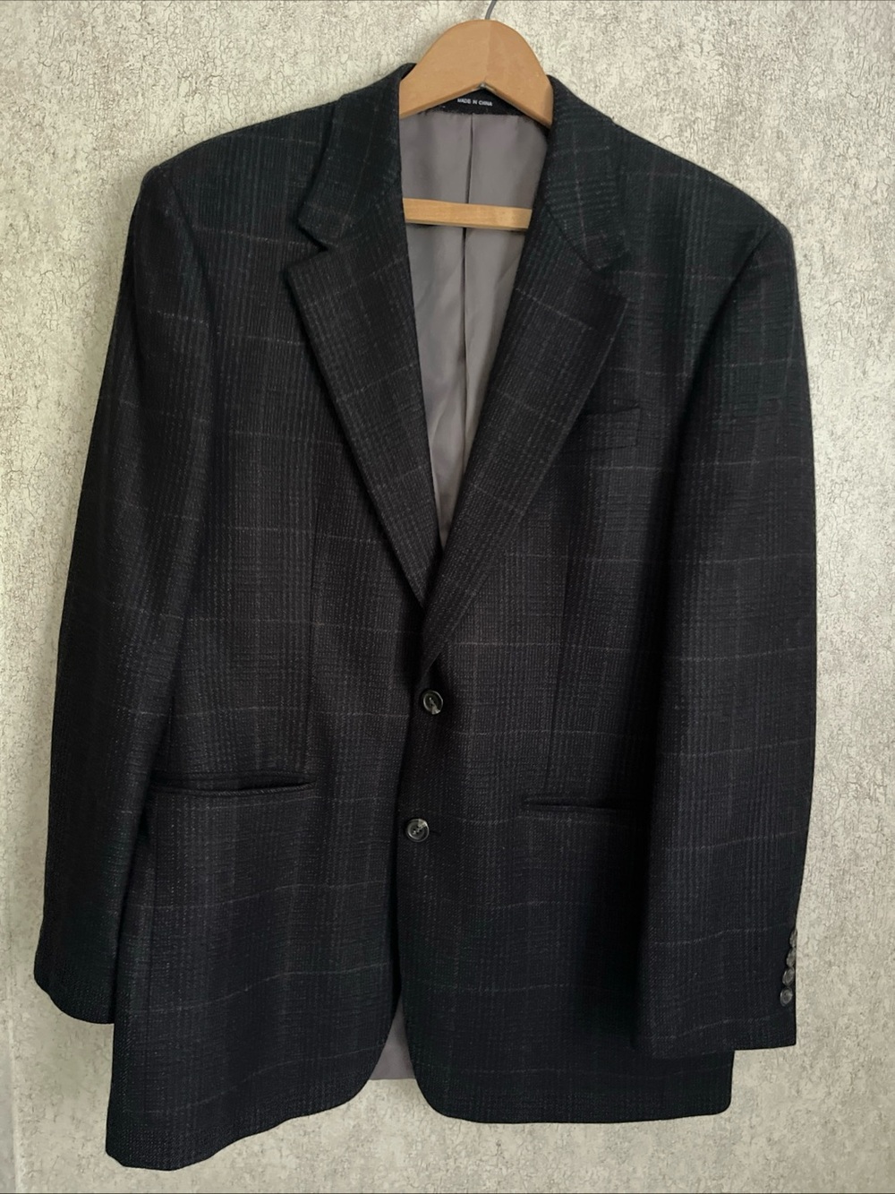 Lauren Ralph Lauren Blazer Lambs Wool Charcoal Gray Windowpane Plaid Coat 38 Reg